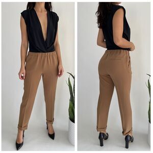 Alberto Biani brown stretch fabric press crease trousers